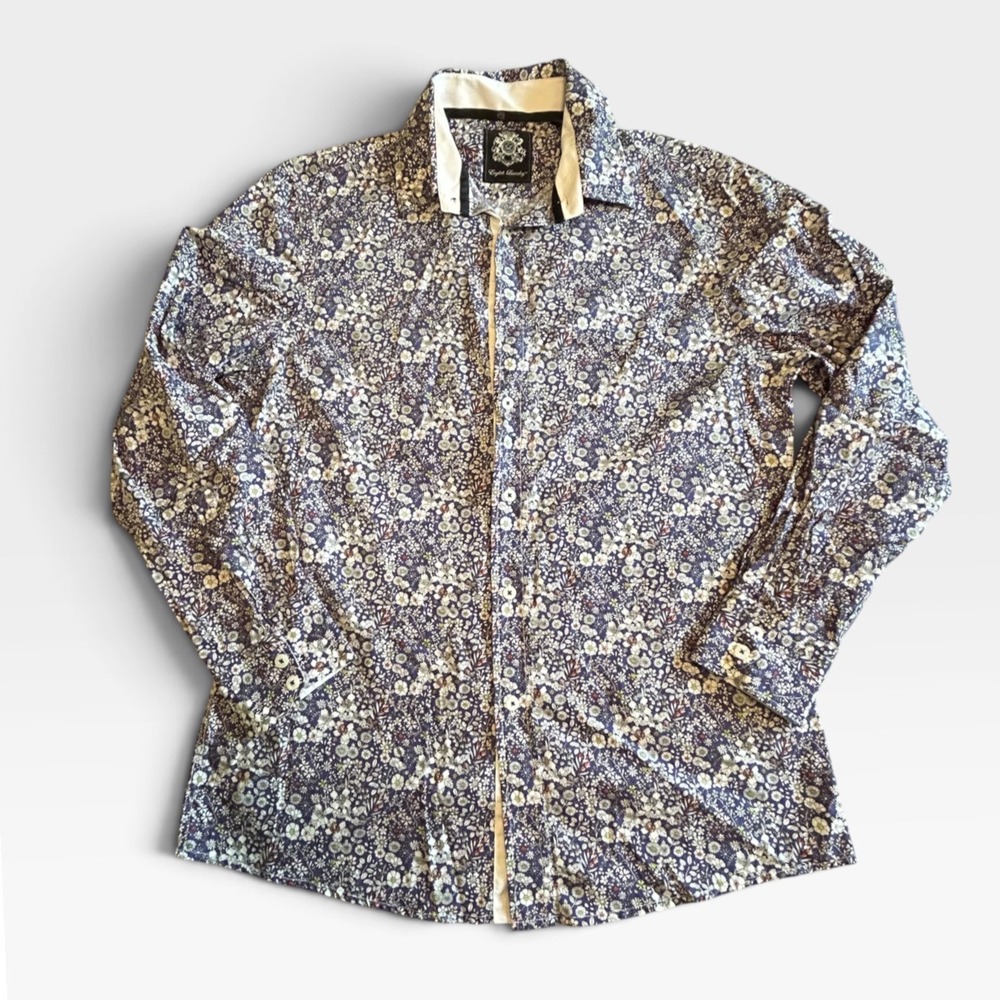 English Laundry Mens Blue Floral Cotton Button Down Shirt Medium Long Sleeve